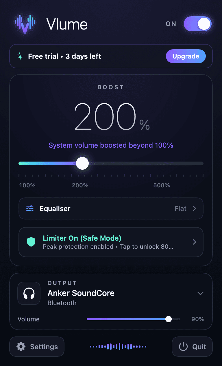 Vlume menu-bar app boosting system volume to 200%