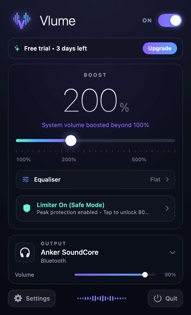 Vlume app window